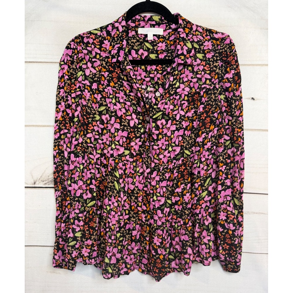 Adyson Parker Womens Pink Floral Tiered Button Down Blouse Small ACW0011M15